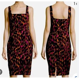 Trina Turk Bewitching Dress Black Pink Orange Leopard Print Sheath Size 10